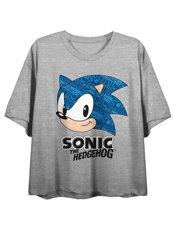 Sonic The Hedgehog Typography Art Crew Neck Short Sleeve Gray Heather Women's Crop Top-Small