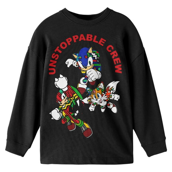 Sonic The Hedgehog Unstoppable Crew Boy's Black Sweatshirt-XS