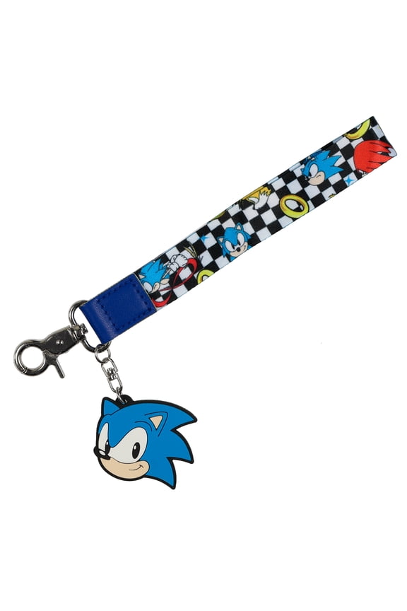 Sonic The Hedgehog Wristlet Keychain Lanyard Rubber Charm Wrist Strap 7.5" Length