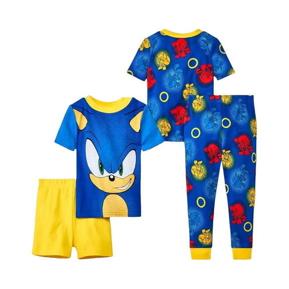 Sonic The Hedgehog with Tails and Knuckles 4-Piece Toddler Pajama Set, Size: 2T