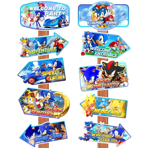 Sonic Themed Party Directional Signs,20pcs Sonic Directional Signs, Sonic Party Signs & Sonic Party Directional Signs for Yard Outside Sonic Birthday Party Decorations Supplies