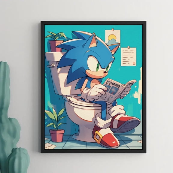 Sonic Toilet Humorous Art Print - Funny Video Game Bathroom Decor - 8x12 UNFRAMDE