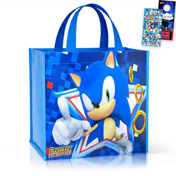 Sonic Tote Bag - Bundle with with 12" Double Sided Grocery Bag Featuring Sonic Plus Stickers, More | Double-Sided Sonic Reusable Bags Medium