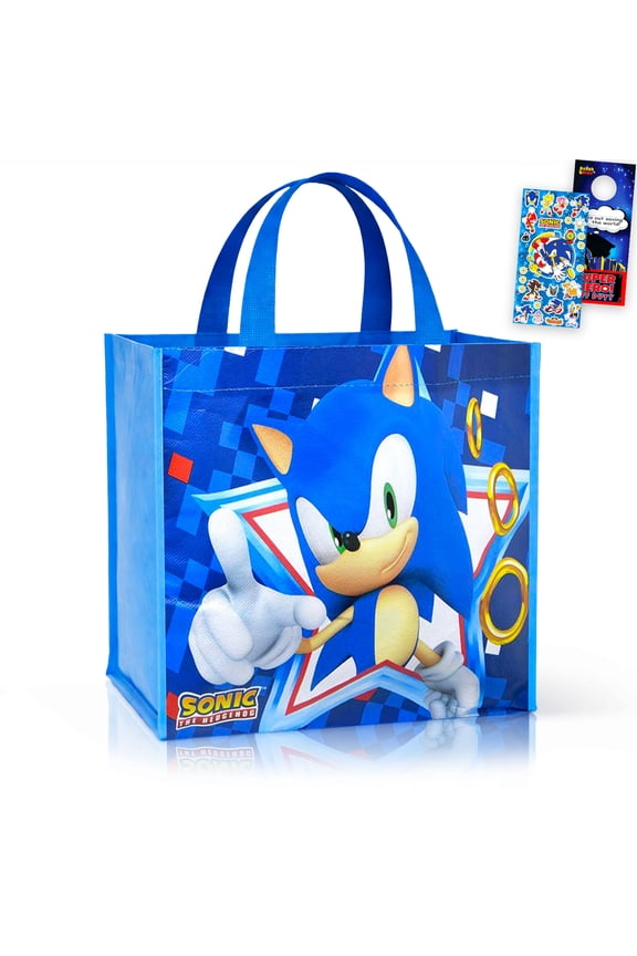 Sonic Tote Bag - Bundle with with 12" Double Sided Grocery Bag Featuring Sonic Plus Stickers, More | Double-Sided Sonic Reusable Bags Medium
