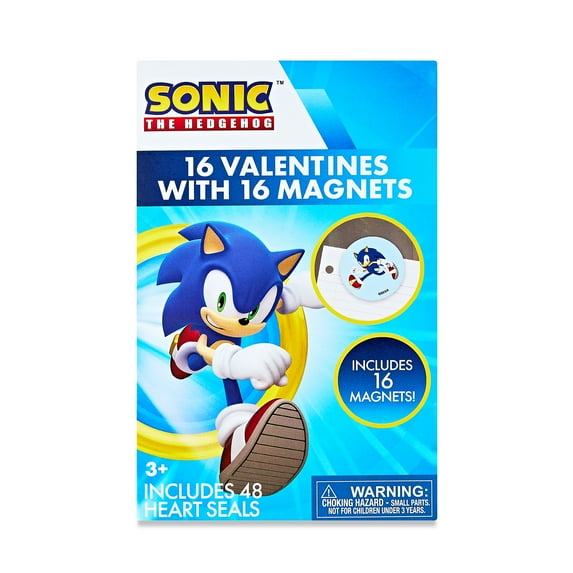 Sonic Valentine Exchange Cards, Bonus Magnets, Multi-Colored, Classroom, 16 Count