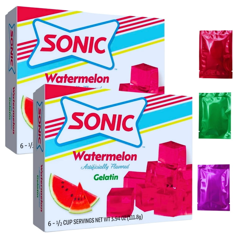 Sonic Watermelon Gelatin Mix, 3.94oz (2 Boxes, 12 Servings) Fruity