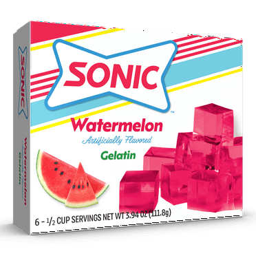 Sonic Watermelon Gelatin Mix, 6 Servings, 3.94 oz Shelf-Stable Cardboard Box