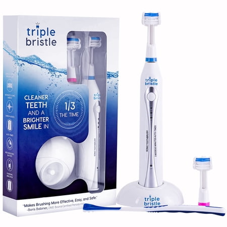 Triple Bristle Original Sonic Toothbrush | Rechargeable 31,000 VPM Tooth Brush | Patented 3 Head Design | Angled Bristles Clean Each Tooth | Dentist Created & Approved | Triple Bristle Original