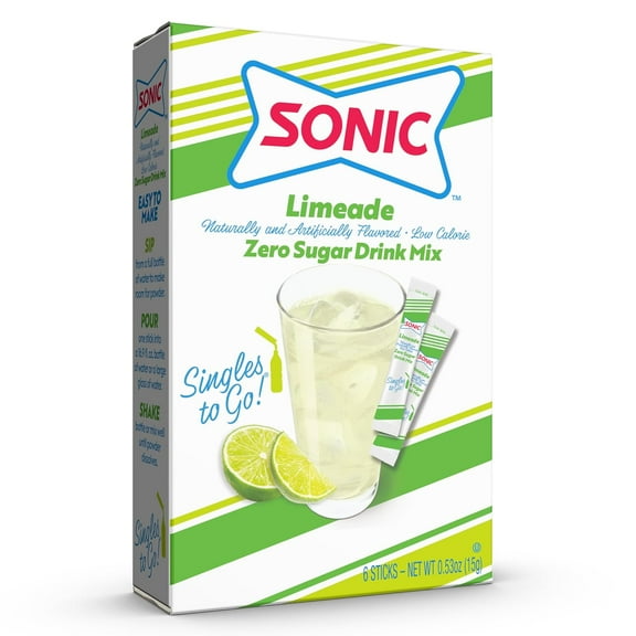 Sonic Zero Sugar Singles-to-Go Powdered Drink Mix, Limeade, 6 Count Packets