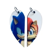 Sonic and Sally Acorn Matching Heart Necklaces Keyrings | Sonic Gamer Couples or BFF Gift | Valentines Day Gift