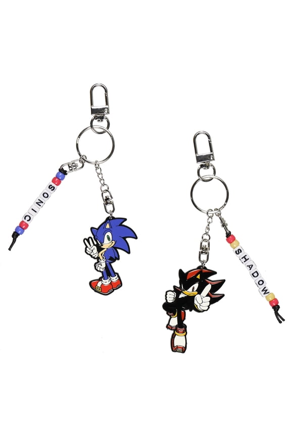 Sonic and Shadow Keychain Set 2 Pack Enamel Metal Sonic the Hedgehog Beaded Accessory