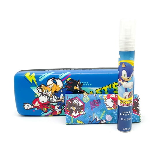 Sonic and Team Eyewear Case Bundle with Cleaning Spray and Cloth, Blue Polycarbonate