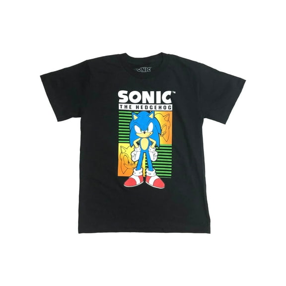 Sonic the Hedgebog Boys Black Short Sleeve Gamer Tee Shirt T-Shirt Medium