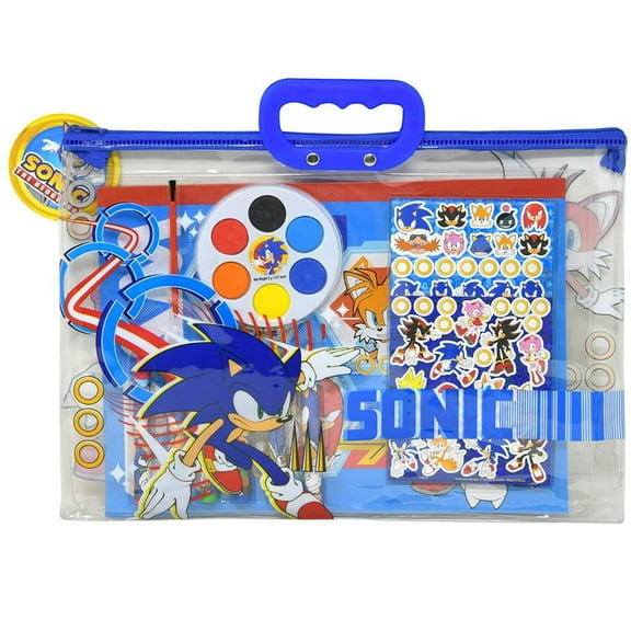 Sonic the Hedgehog 12pc Stationery in Zipper Tote Set- INCLUDES STICKERS, PAINTS & SHEETS