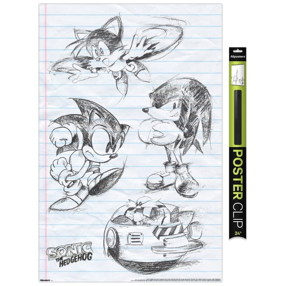 Sonic the Hedgehog (1991): Classic - Pencil Sketch Collage Wall Poster, 22.375" x 34"