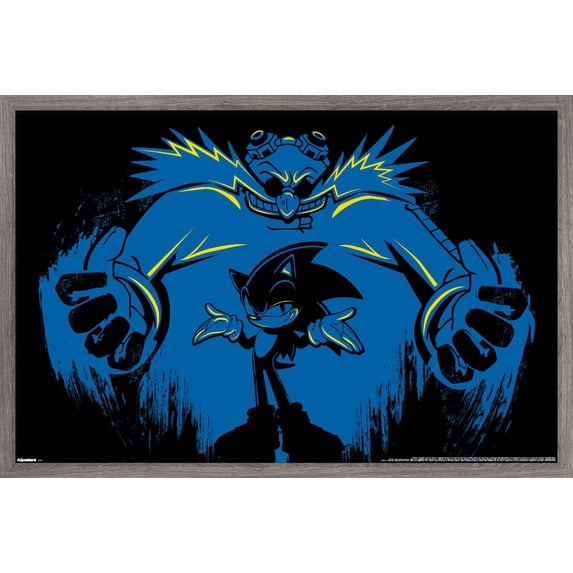Sonic the Hedgehog (1991): Modern - Blue Roboto & Sonic Wall Poster, 14.725" x 22.375" Framed