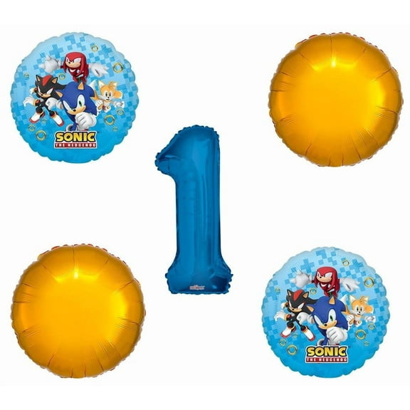 Sonic the Hedgehog 1st Happy Birthday 5 Piece Gold Rings Balloons Set