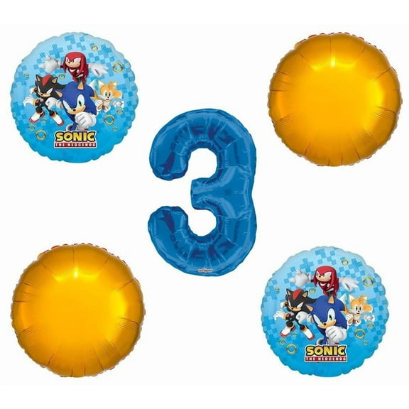 Sonic the Hedgehog 3rd Happy Birthday 5 Piece Gold Rings Balloons Set