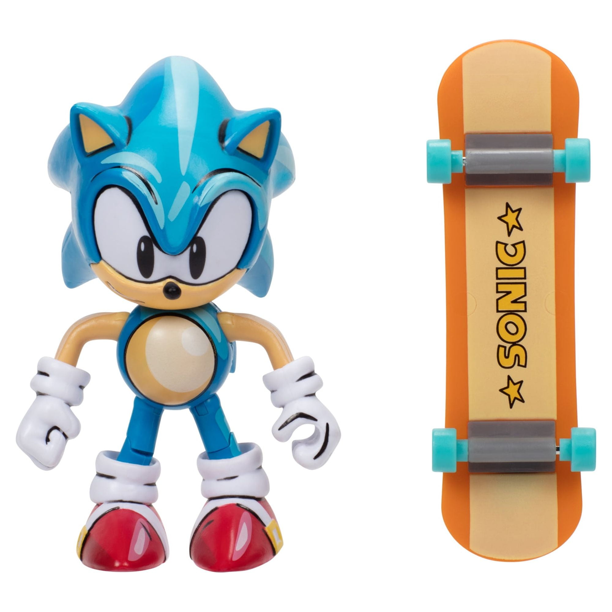 Sonic the Hedgehog 4 Inch JAKKS Gold Collector Action Figure - Classic Sonic  with Skateboard with 11 Points of Articulation 