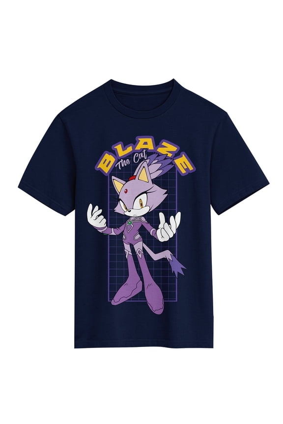 Sonic the Hedgehog Blaze the Cat DC x Sega Youth Boys Graphic Tee Short Sleeve Crew Neck Officially Licensed-XL