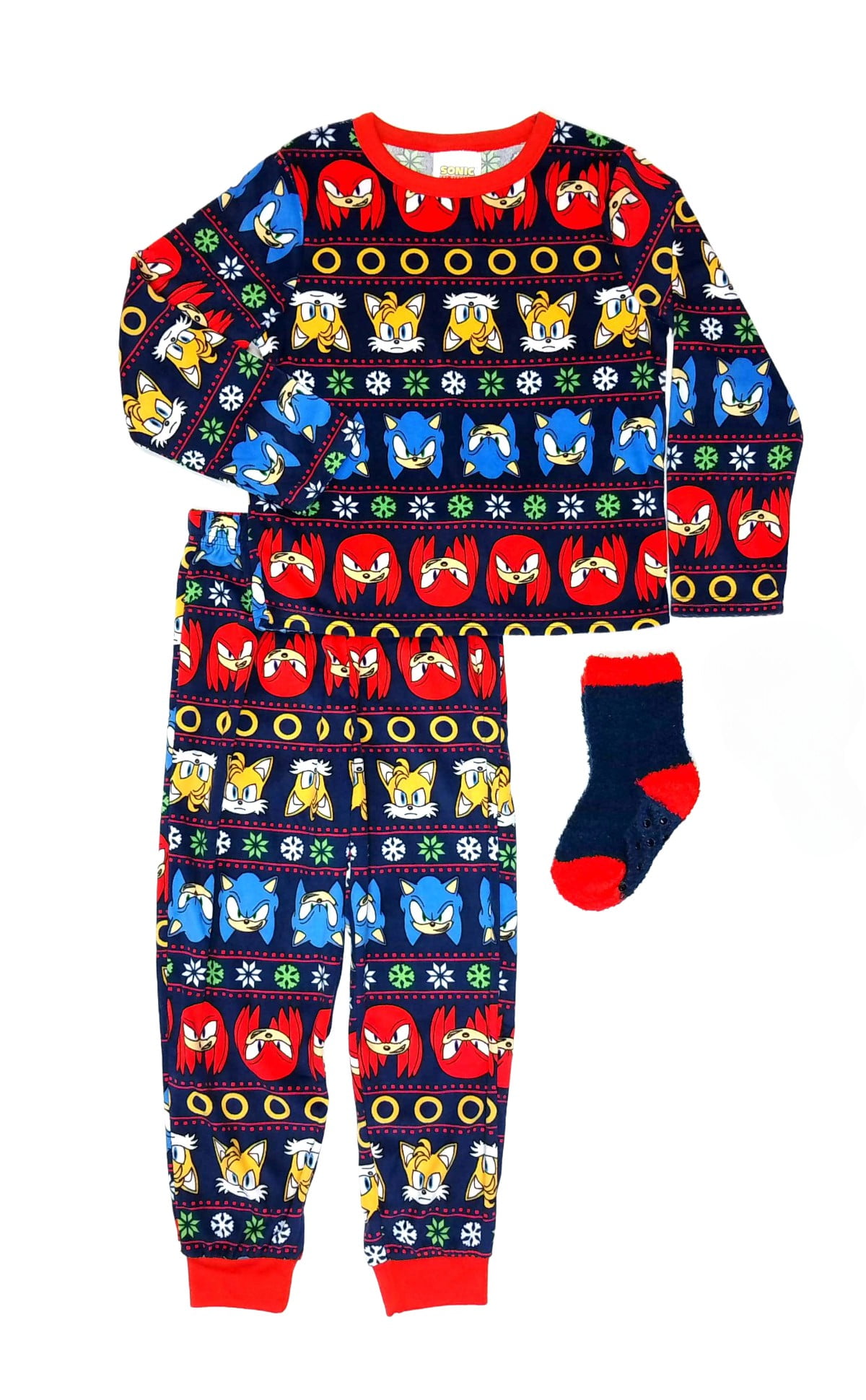 SONIC THE HEDGEHOG Boy's Character Christmas Velvety Velour Pajama, Sock Set (X-Small 4/5)