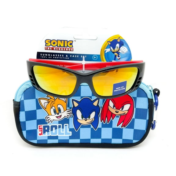 Sonic the Hedgehog Boy's Fashion Sunglasses with Zippered Pouch and Carabiner