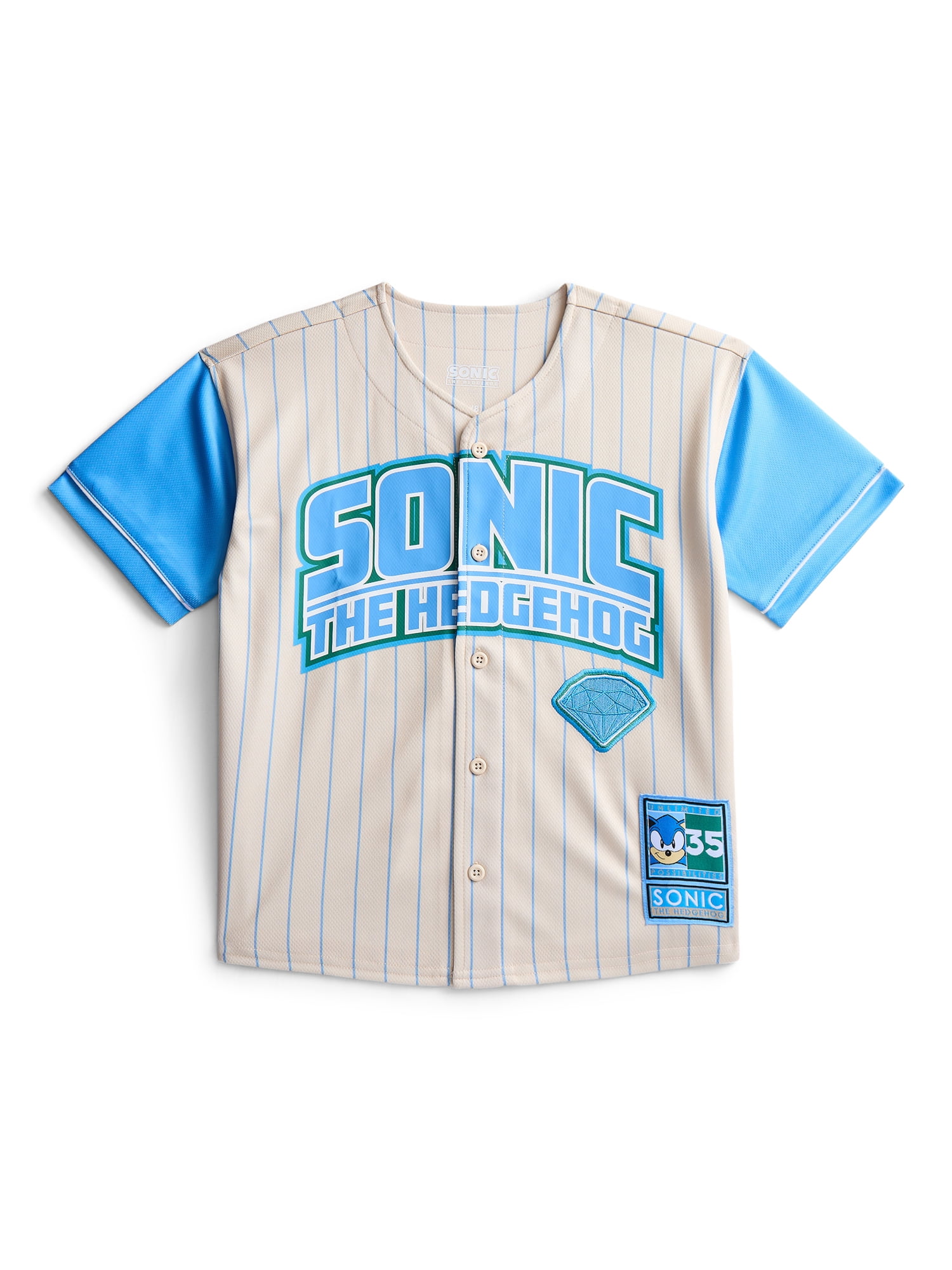 Sonic the Hedgehog Boys Graphic Baseball Button Down Jersey with Short Sleeves, Sizes 4-12
