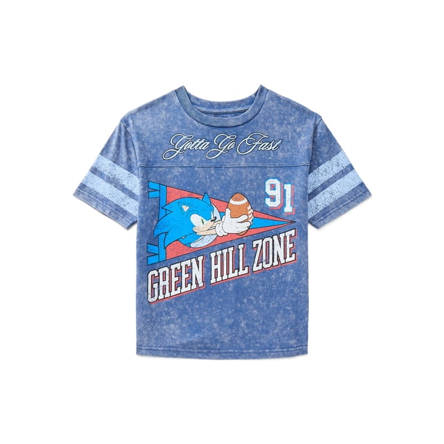 Sonic the Hedgehog Boys Mineral Washed Graphic Football Tee with Short Sleeves, Sizes 4-18
