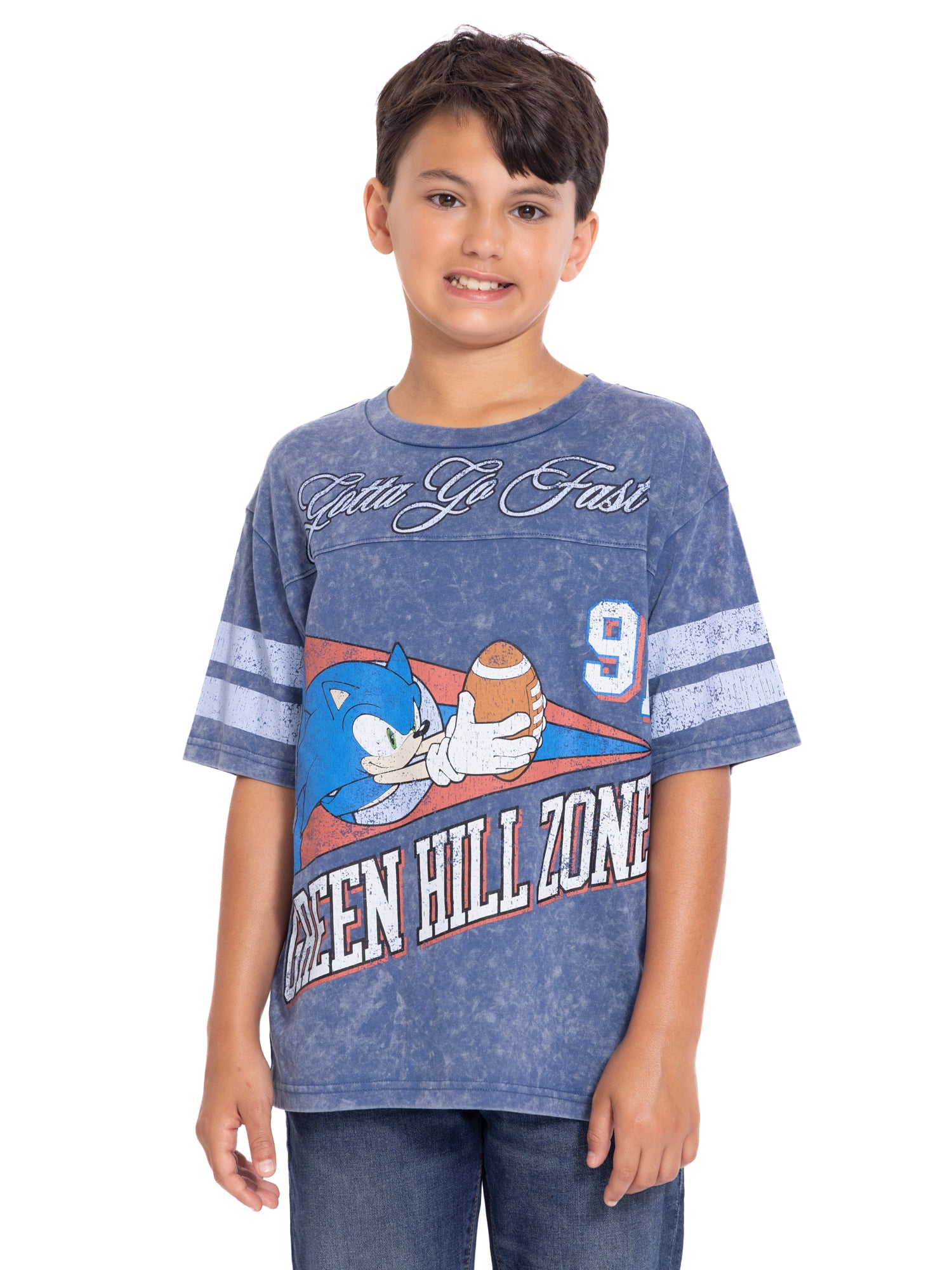 Sonic the Hedgehog Boys Mineral Washed Graphic Football Tee with Short Sleeves, Sizes 4-18