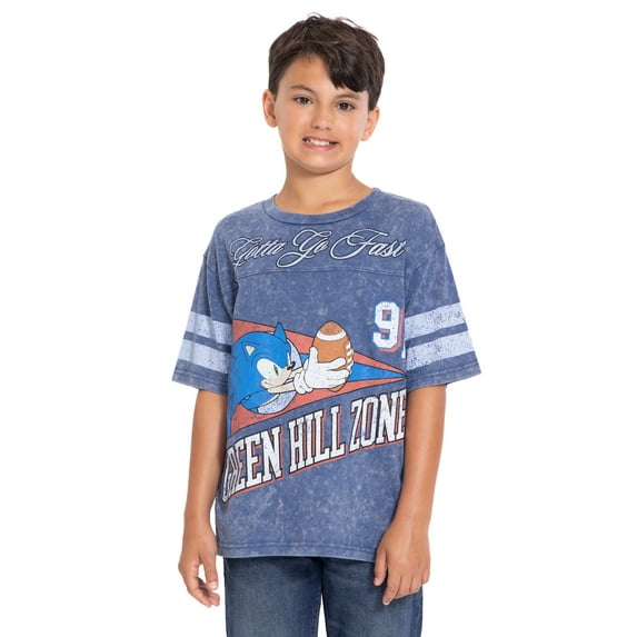 Sonic the Hedgehog Boys Mineral Washed Graphic Football Tee with Short Sleeves, Sizes 4-18