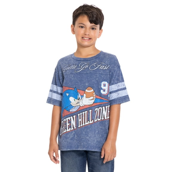 Sonic the Hedgehog Boys Mineral Washed Graphic Football Tee with Short Sleeves, Sizes 4-18