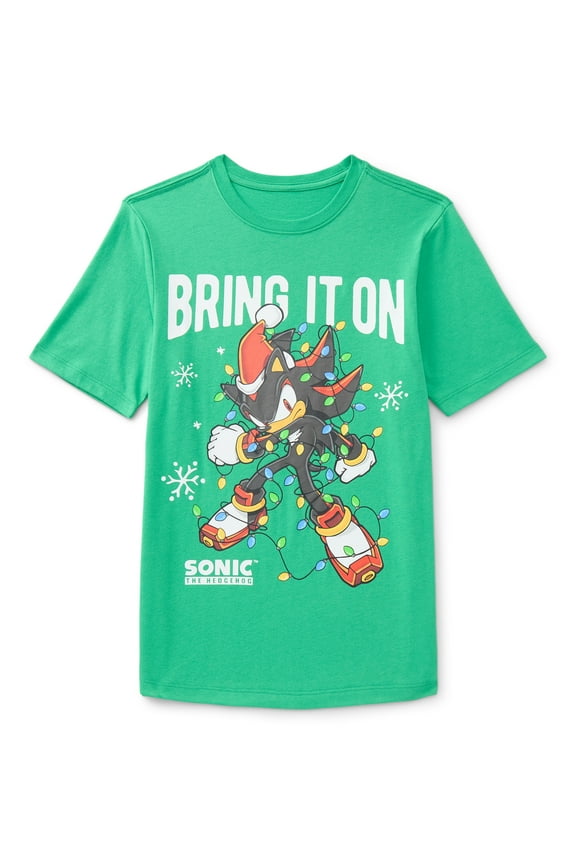 Sonic the Hedgehog, Boys' & Big Boys' Graphic Christmas Tee, Bring It On, Sizes 4-18