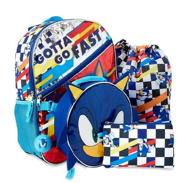 Sonic the Hedgehog Boys Blue 4PC Backpack Set 16" School Bag Lunch