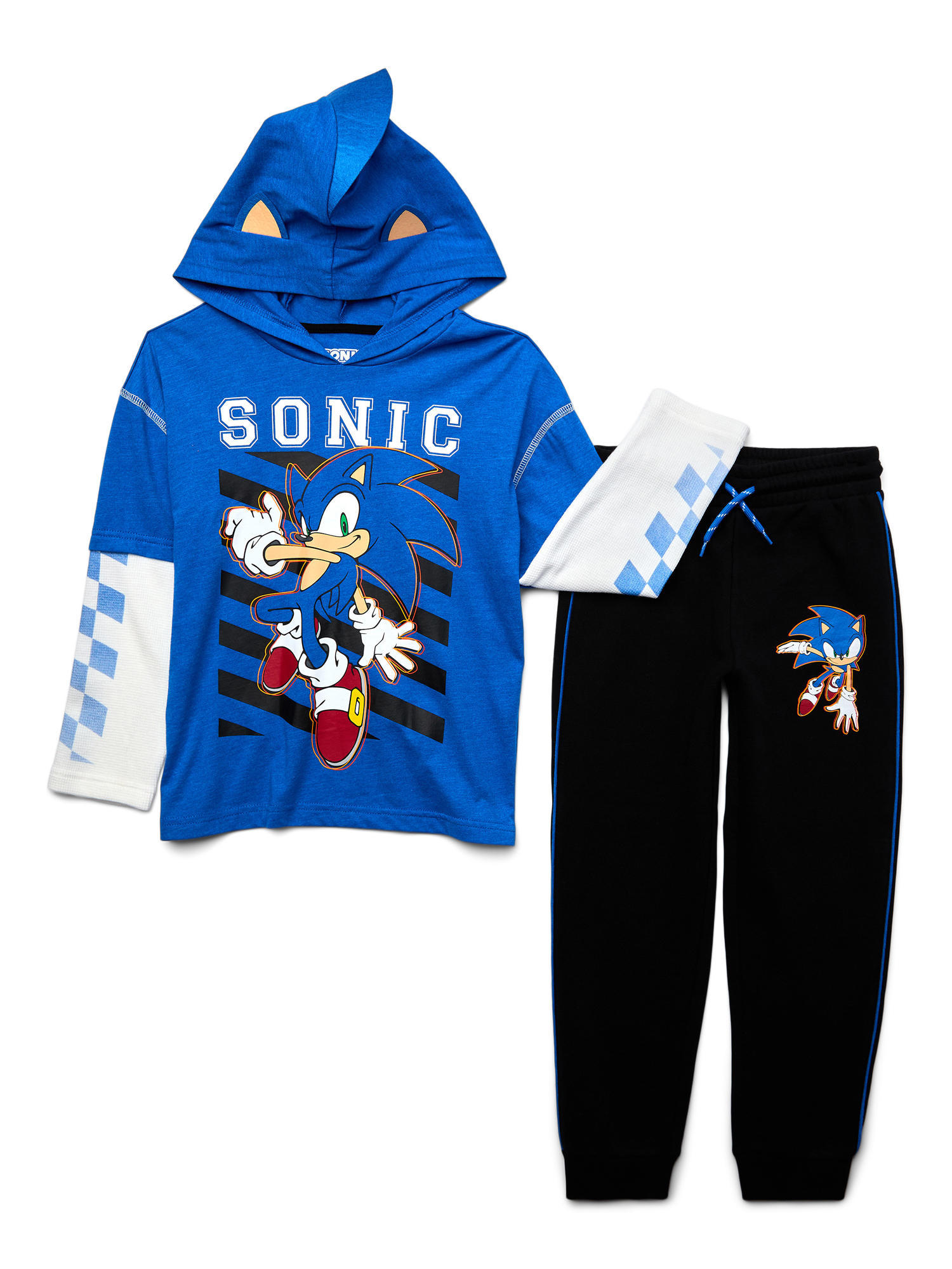 Sega - - SEGA Sonic The Hedgehog Little Boys Fleece Pullover Hoodie And Jogger Pants Outfit Set Graffiti Teal Blue 7-8