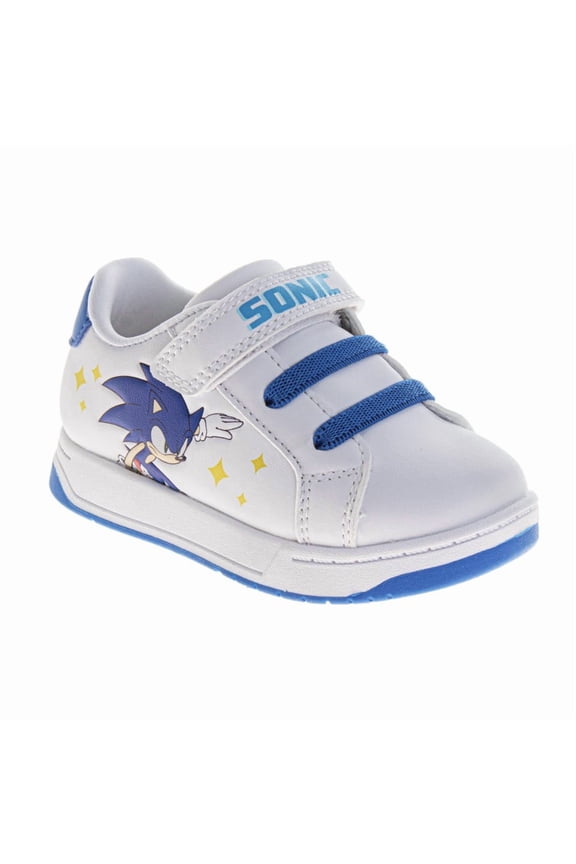 Sonic the Hedgehog Boys Court Sneakers with Hook and Loop Closure (Little Kid), White Blue, Size: 7