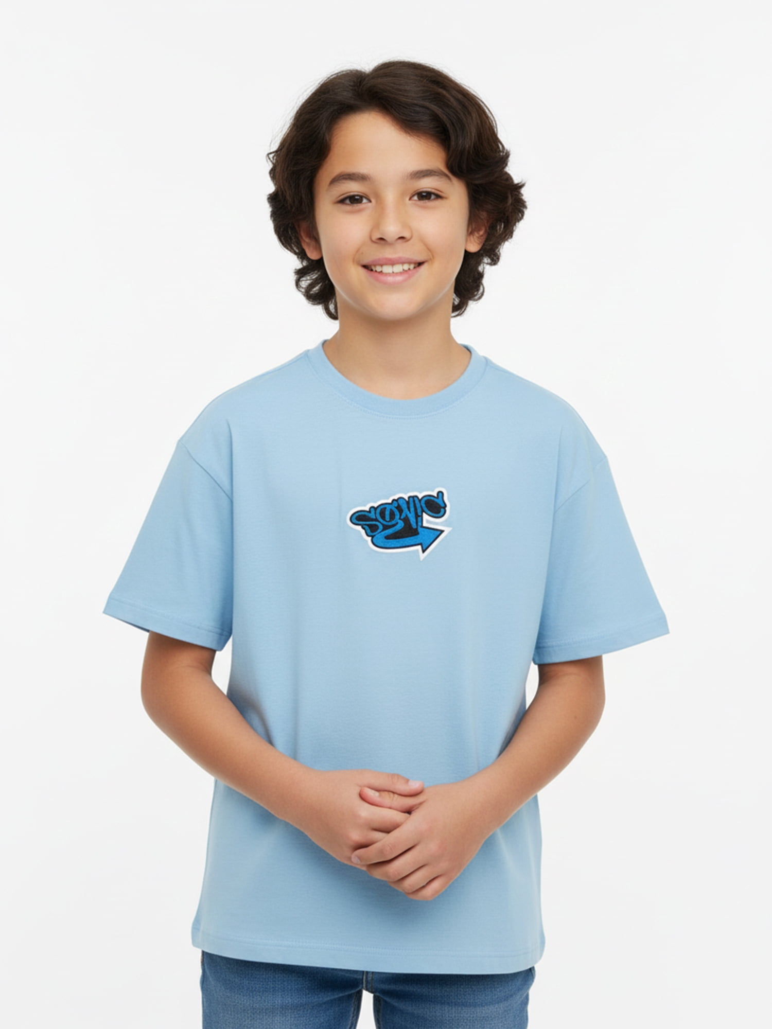 Sonic the Hedgehog Boys' Embroidered Tee with Short Sleeves, Sizes 4-18