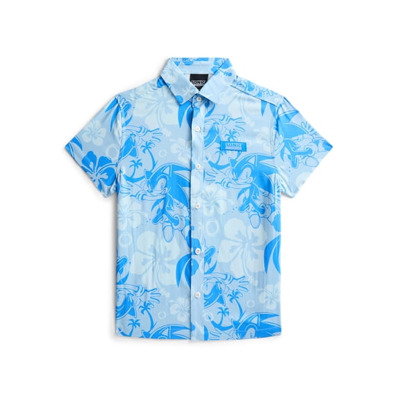 Sonic the Hedgehog Boys Graphic Button Up Resort Shirt, Sizes 4-18
