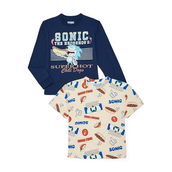 Sonic the Hedgehog Boys Graphic Short Sleeve and Long Sleeve T-Shirts, 2-Pack, Sizes XS-2XL