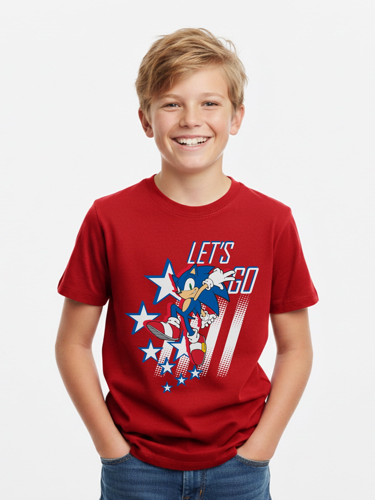 Sonic the Hedgehog Boys' Graphic Tee with Short Sleeves, Let's Go, Sizes 4-18
