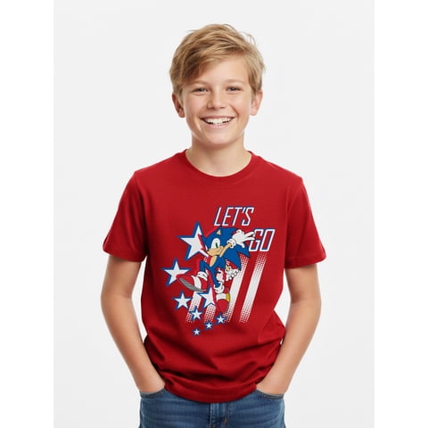 Sonic the Hedgehog Boys' Graphic Tee with Short Sleeves, Let's Go, Sizes 4-18