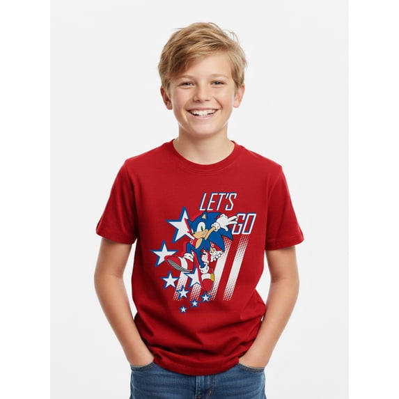 Sonic the Hedgehog Boys' Graphic Tee with Short Sleeves, Let's Go, Sizes 4-18
