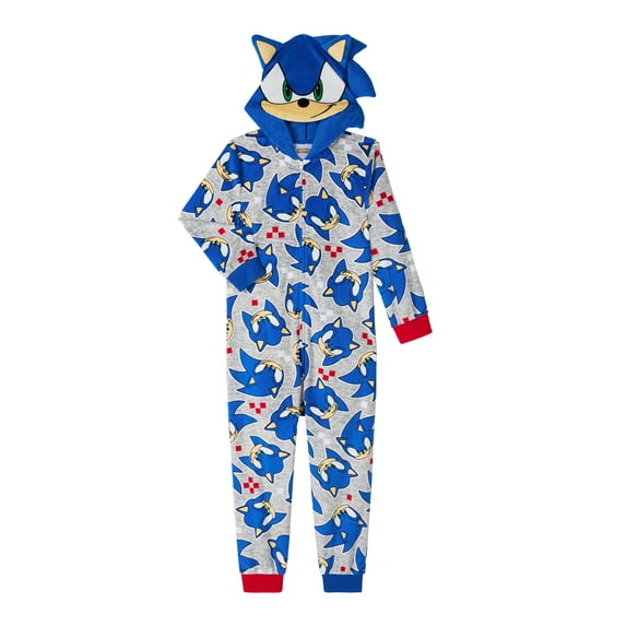Sonic the Hedgehog Boys Hooded Union Suit Pajama, Sizes 4-12