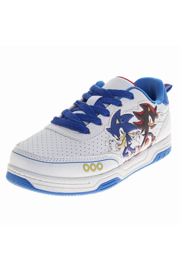 Boys Lace-Up Court Sneakers Featuring Sonic and Friends (Big Kid), White Blue, Size: 3