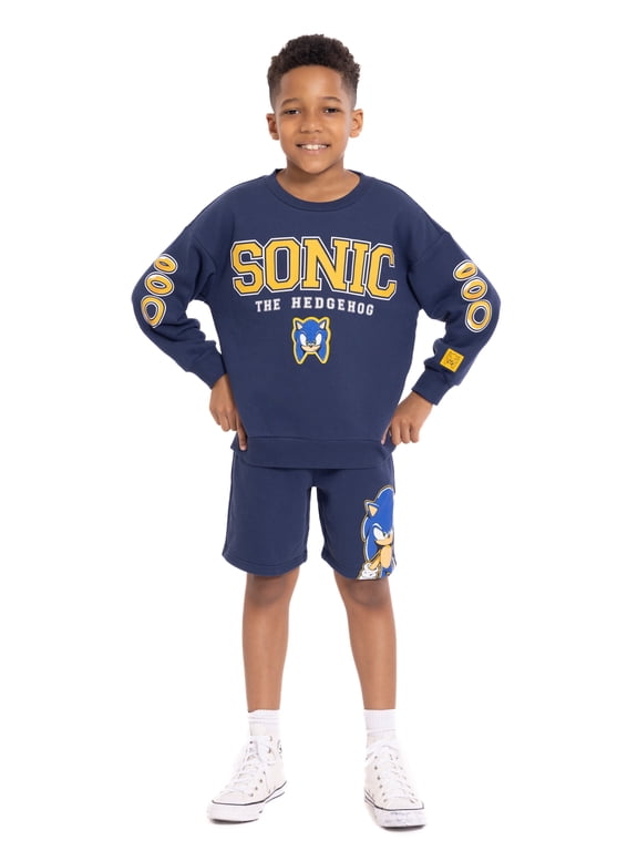 Boys Long Sleeve Graphic Crewneck Sweatshirt with Matching Short, 2-Piece Set, Sizes 4-12