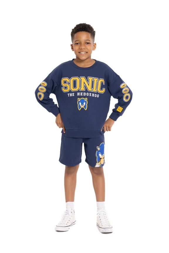 Boys Long Sleeve Graphic Crewneck Sweatshirt with Matching Short, 2-Piece Set, Sizes 4-12