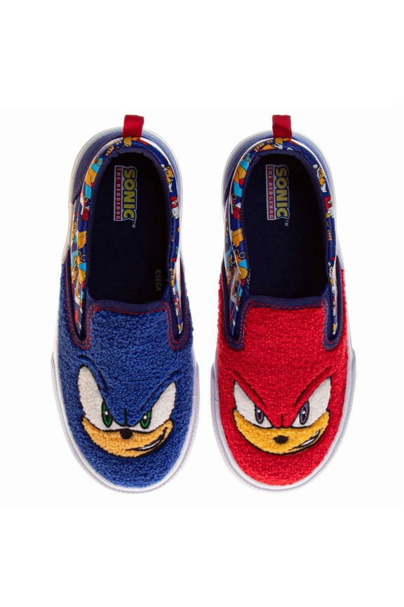 Sonic the Hedgehog Boys Mismatched Slip On Canvas Sneakers Featuring Sonic and Knuckles (Toddler Little Kid), Blue Red, Size: 11