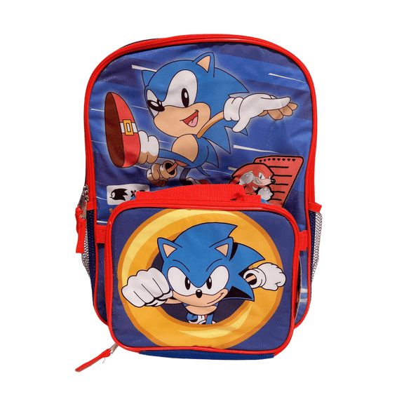 Sonic the Hedgehog Boys School 16" Backpack Bookbag with Detachable Insulated Lunch Box Set (7027)