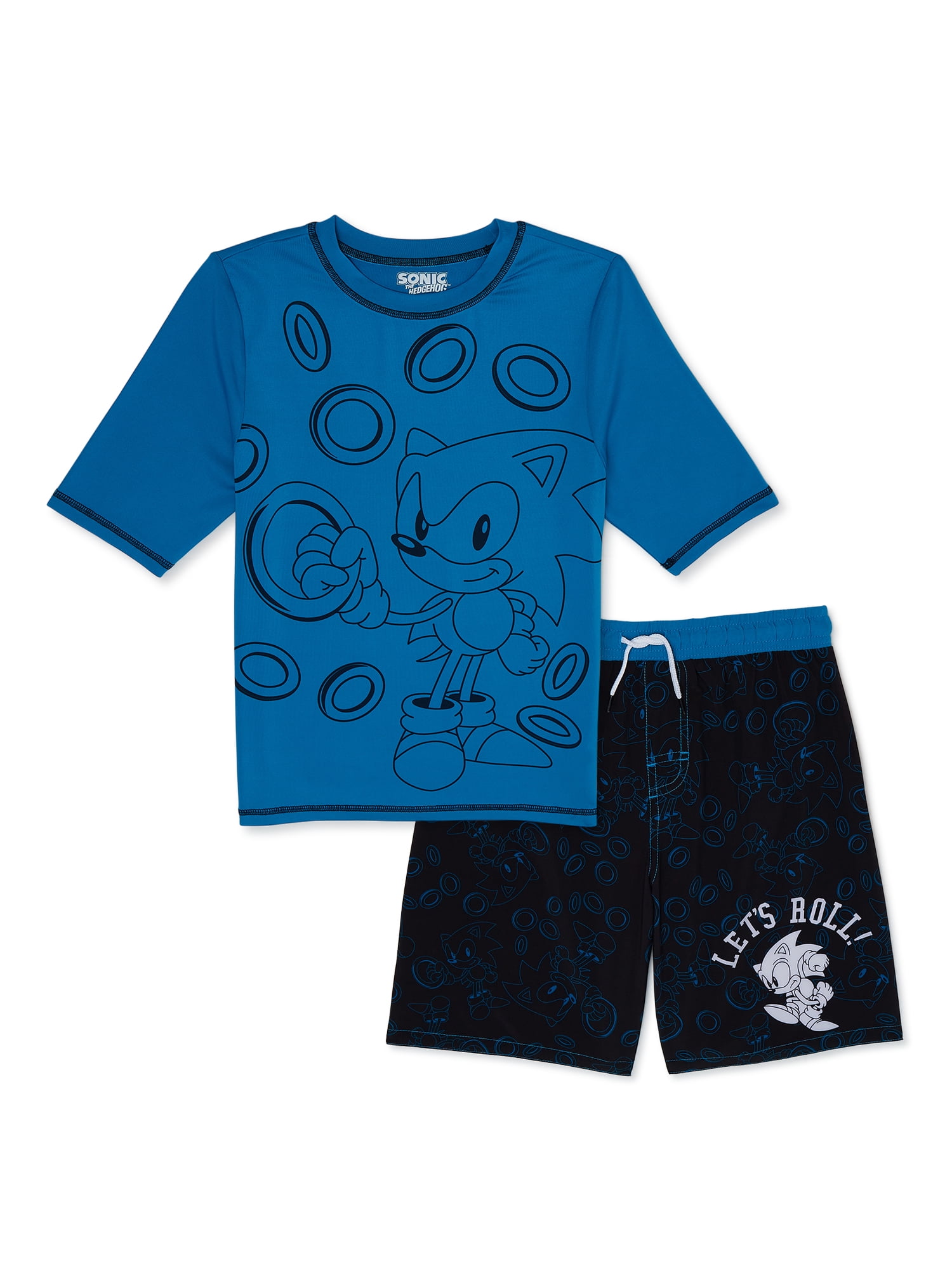 Sonic the Hedgehog Boys Short Sleeve Rash Guard and Trunks Swim