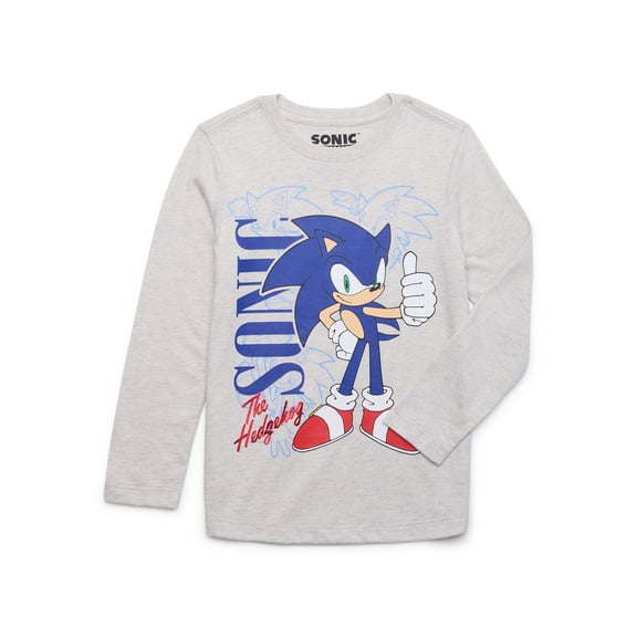 Sonic the Hedgehog Boys Solo Stance Graphic Crewneck Tee with Long Sleeves, Sizes 4-18