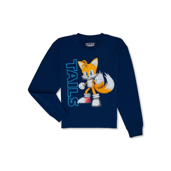 Sonic the Hedgehog Boys Tails Tee with Long Sleeves, Sizes XS-2XL
